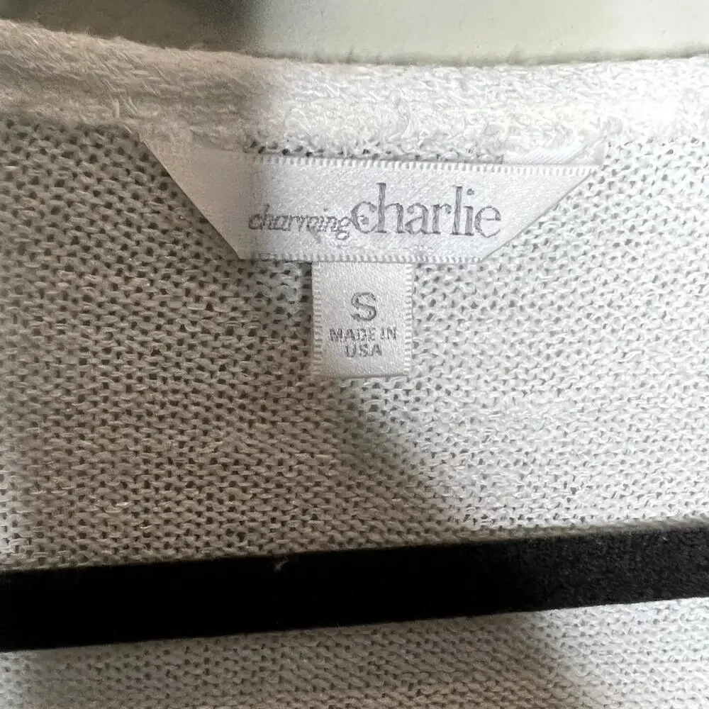 Charming Charlie White 3/4 Sleeve Scoop Neck Knit‎ Blouse Top Women's Size Small